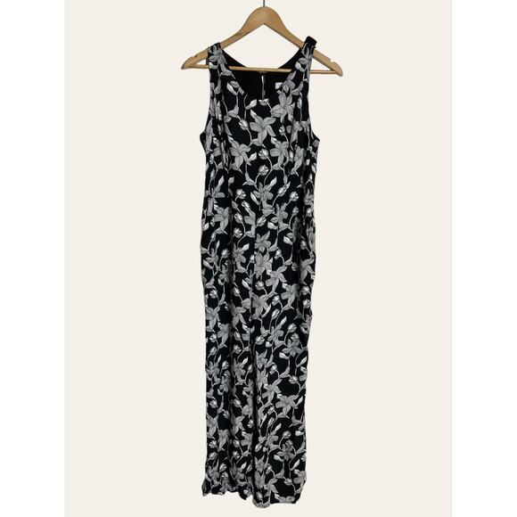 Sandro Paris Black White Floral Print Paradise Sleeveless Jumpsuit Size 4 - Picture 4 of 9